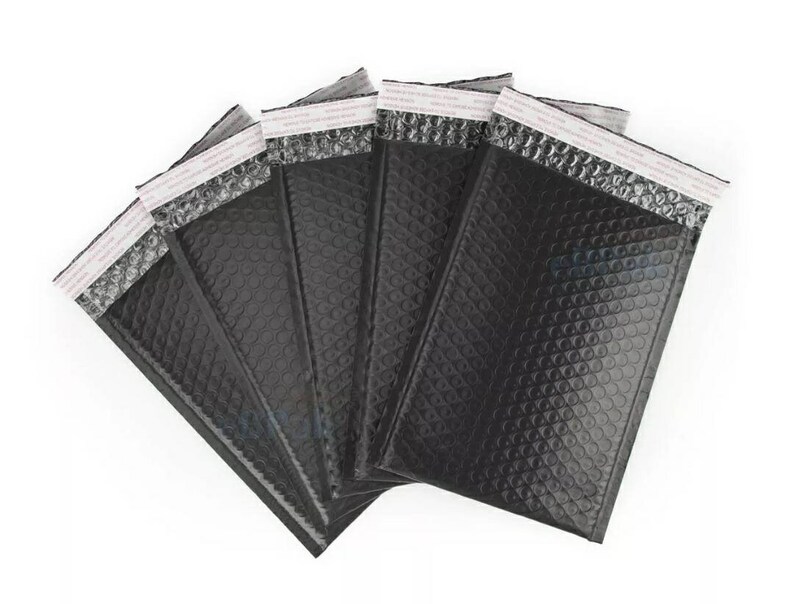 May include: Five black padded mailing envelopes with a silver bubble pattern and white adhesive strips.