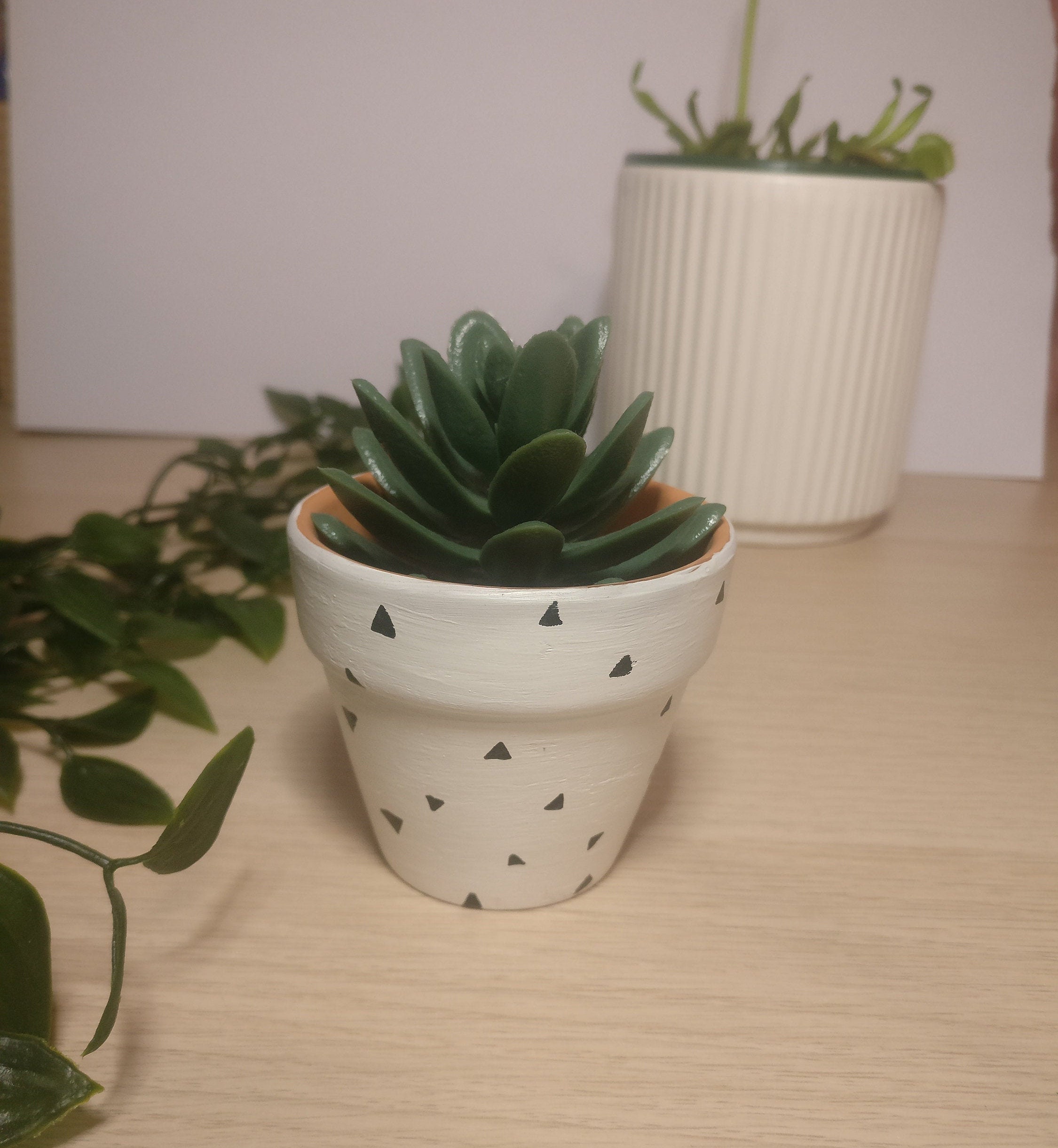 White Terracotta Plant Pot Handpainted With Acrylics Small Etsy