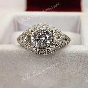 Vintage 1930s 2.10Ct White Round Cut Diamond Bezel Set Engagement Wedding Ring In 925 Sterling silver Ring Gift For Her