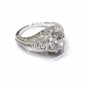 2.00Ct White Round Diamond Edwardian Ring, Milgrain Designer Engagement Ring, Vintage Art Deco Ring, Unique Style Filagree design Ring
