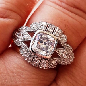 2.15Ct White Cushion Cut Diamond Bezel Set Engagement Ring Woman&#39;s Wedding Ring In 925 Sterling silver Ring