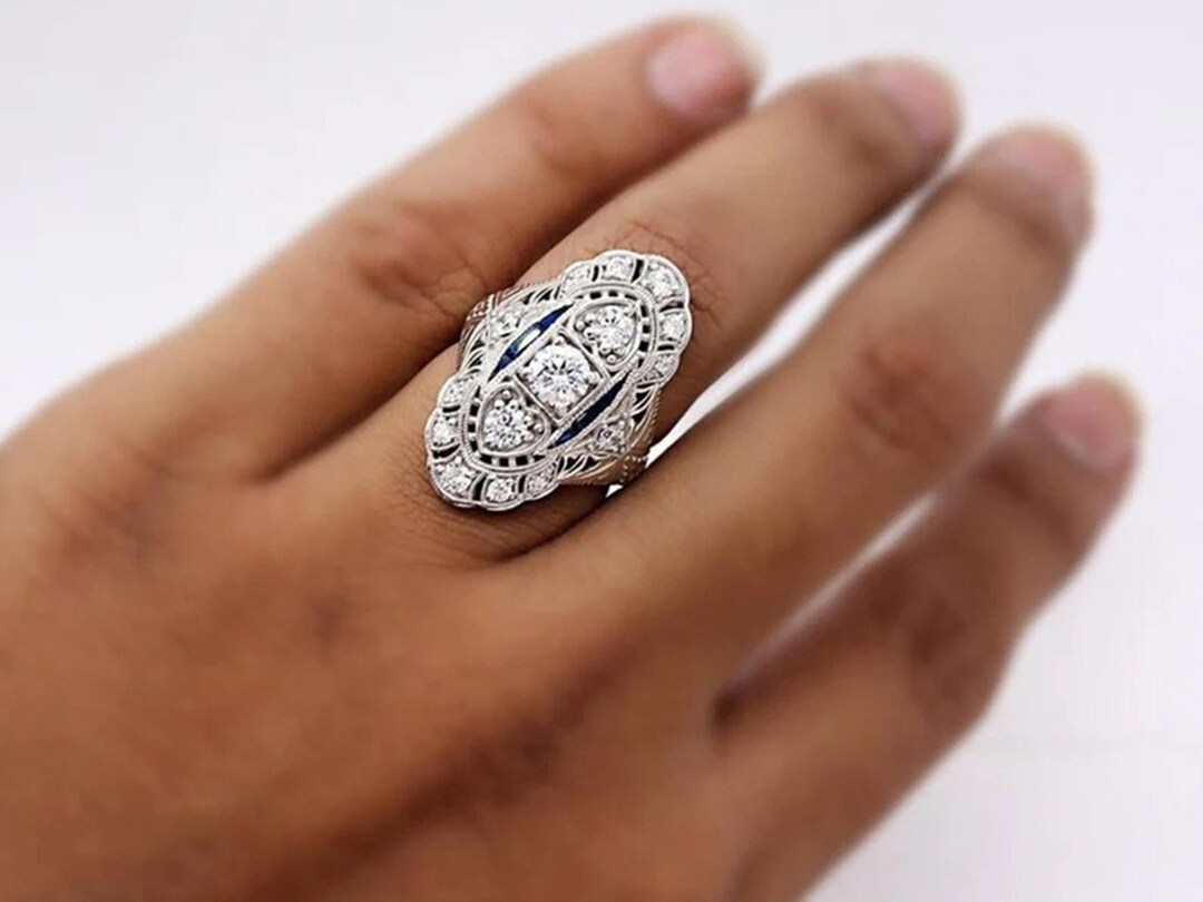 Lozenge Dinner Ring, Three Stone Vintage Ring, Women's Engagement ...