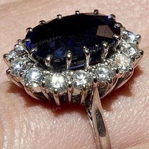 Princess Diana Wedding Ring, 3.50Ct Oval Sapphire Ring, Kate Middleton Halo Ring, Queen Diana Inspired Ring, Diana Ring For Her