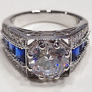 Solitaire Accent Round Cut Diamond Ring, 8 Prong Solitaire Engagement Ring, Antique Art Deco Wedding Ring, In 925 Silver Ring