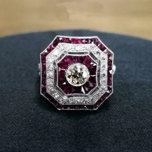 Designer Bezel Set Ring, Edwardian Halo Wedding Ring, Vintage Diamond Silver Ring, Antique Double Halo Set Ring