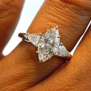 2.25Ct Marquise Cut Diamond Ring Marquise Cut Three Stone Ring Engagement Ring Wedding ring