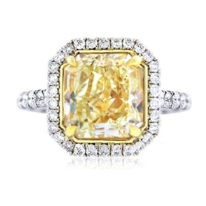 3.70Ct Yellow Asscher Cut Diamond Halo Engagement Ring Yellow Wedding Ring In 925 Sterling Silver Gift for Her