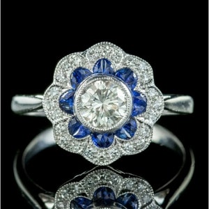 Milgrain Bezel Halo Set Ring, Flower Shape Double Halo Engagement Ring, Vintage Style Floral Ring, Estate Ring, 925 Silver Ring, For Women