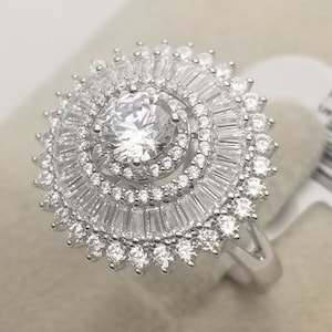 Diamond Flower Cluster Ring, Diamond Star Cluster Halo Engagement Wedding Ring, Floral Statement Ring