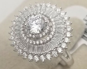 Diamond Flower Cluster Ring, Diamond Star Cluster Halo Engagement Wedding Ring, Floral Statement Ring