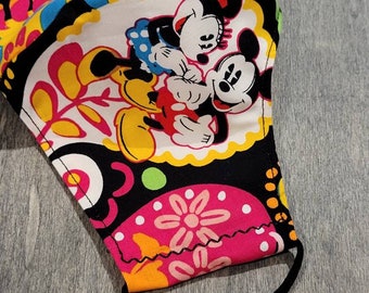 Disney Face Mask, Mickey and Minnie, Floral, Hidden Mickey, Disney Paisley, 100% Cotton, Adjustable, Filter Pocket, 2ply