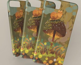 Cute Snail Cat Phone Case - Mushroom Design | Compatible with iPhone, Samsung Galaxy, & Google Pixel | Protective Cover | Woodland Art