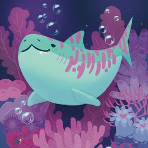 Tiger Shark Art Print 11 x 17" | y2k art print, shark art, ocean art, kawaii art, tiger shark, 90s art print, cute art print