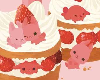Dessert Bunnies Art Print 11 x 17 - rabbit print / bunny print / kawaii poster / y2k poster