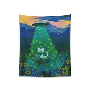 Cow Abduction - Printed Wall Tapestry