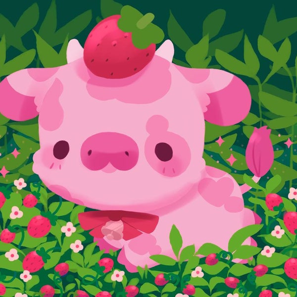 Strawberry Cow Art Print 11 x 17