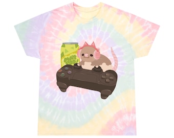 Rat Gamer Tie Dye T Shirt / tee Ratte kawaii niedliche Gamer Mädchen Meme albern retro Spiele y2k Videospiel Ratten Ästhetik