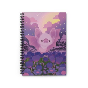 Bat in Tulips Notebook / Spiral notebook / cute notebook / gifts for her / college notebook / notetaking / kawaii notebook