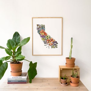 CALIFORNIA Flowers State Art Print Fine Art Floral Map Poster Wall Art Unique Housewarming Military California Christmas Gift image 4