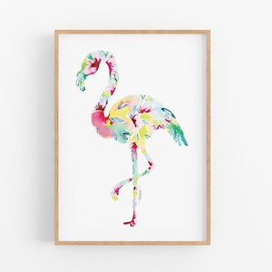 FLAMINGO Wall Art Print, Bird Art, Watercolor Tropical Flamingo painting, Tropical Flamingo Decor, Bird Gifts for him her Christmas