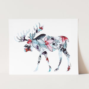 MOOSE Wall Art Print, Moose Art, Watercolor Moose Decor painting, Moose Gifts, Wildlife Mountain Decor, Moose Painting, Christmas