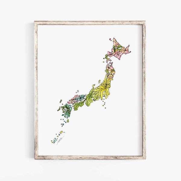 JAPAN Flowers State Art Print Fine Art Floral Map Poster Gallery Wall Art Unique Housewarming Military Adoption Gift Christmas Gift