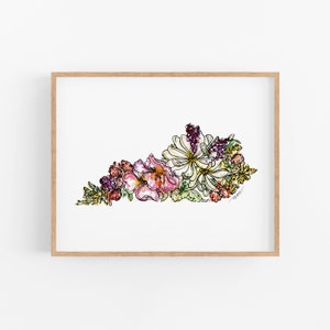 KENTUCKY Wildflowers State Art Print Fine Art Floral Map Poster Wall Art Unique Housewarming Military Gift Christmas Gift