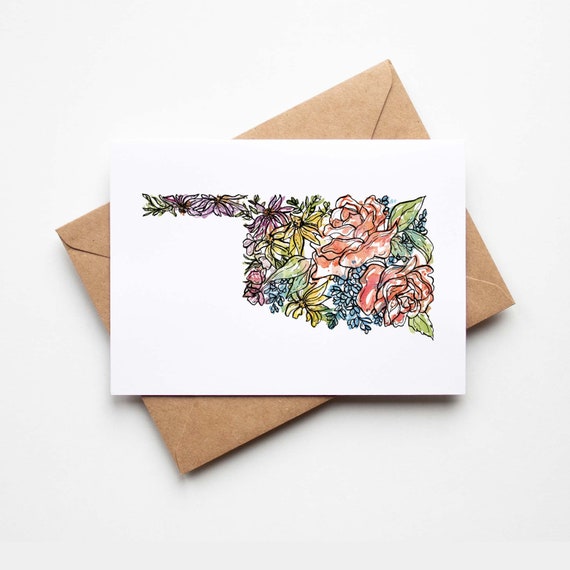 OKLAHOMA Floral Box SET of 8 Blank Note Cards With Envelopes Housewarming  Military Vacation Multi Occasion Card Unique Moving Gifts 
