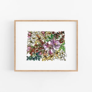 WYOMING Wildflowers State Art Print Fine Art Floral Map Poster Wall Art Unique Housewarming Military Gift Christmas Gift