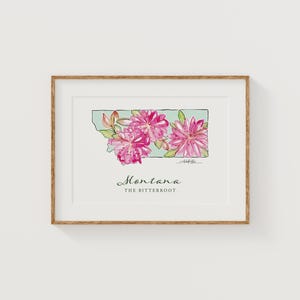 Impression d'art MONTANA Bitterroot State Flower, impression d'art, carte florale, affiche d'art mural, cadeau de Noël militaire unique de pendaison de crémaillère