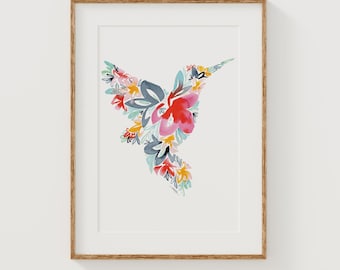 HUMMINGBIRD Fine Art Print | Floral Home Decor | Canvas or Giclee Framed Wall Art