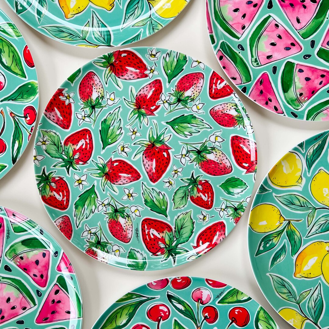 Set of 4 Fruit Design Melamine Plates Tables Cape Decor Gift for Her