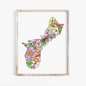 GUAM Wildflowers Territory Art Print Fine Art Floral Map Poster Gallery Wall Art Unique Housewarming Military Adoption Gift Christmas Gift