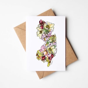 NEW JERSEY - Boîte de fleurs sauvages, lot de 8 cartes de correspondance vierges avec enveloppes, pendaison de crémaillère, vacances militaires, carte multi-occasions, cadeau de déménagement unique