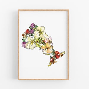 ONTARIO Fleurs sauvages Canada Impression d'art Carte florale d'art, affiche d'art mural, cadeau de pendaison de crémaillère unique, cadeau de mariage, cadeau de Noël