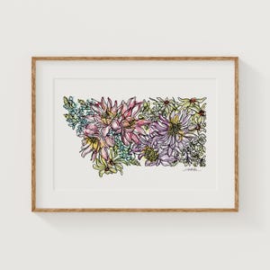 Impression d'art fleurs sauvages MONTANA | Carte botanique | Décoration florale d'intérieur | Décoration murale encadrée sur toile ou jet d'encre