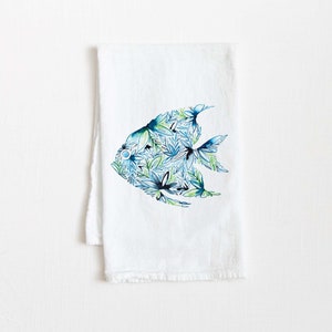 Tropical Fish Flour Sack Tea Towel kitchen towel dish towel Christmas gift coastal tropical decor