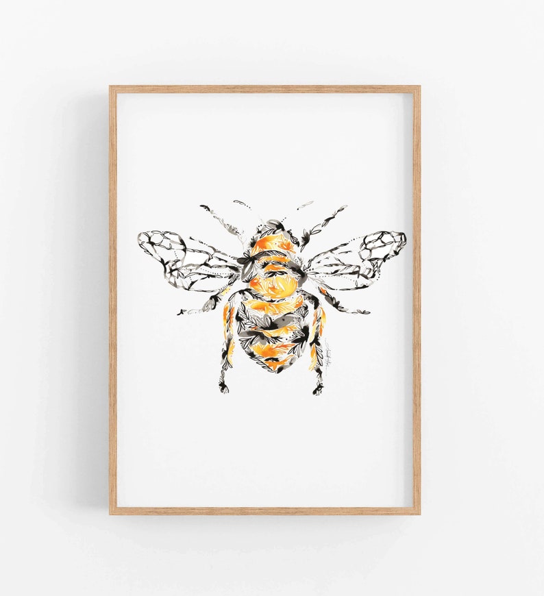 Honeybee Fine Art Print regalo de arte de acuarela para ella él decoración de pared de cumpleaños de Navidad imagen 2