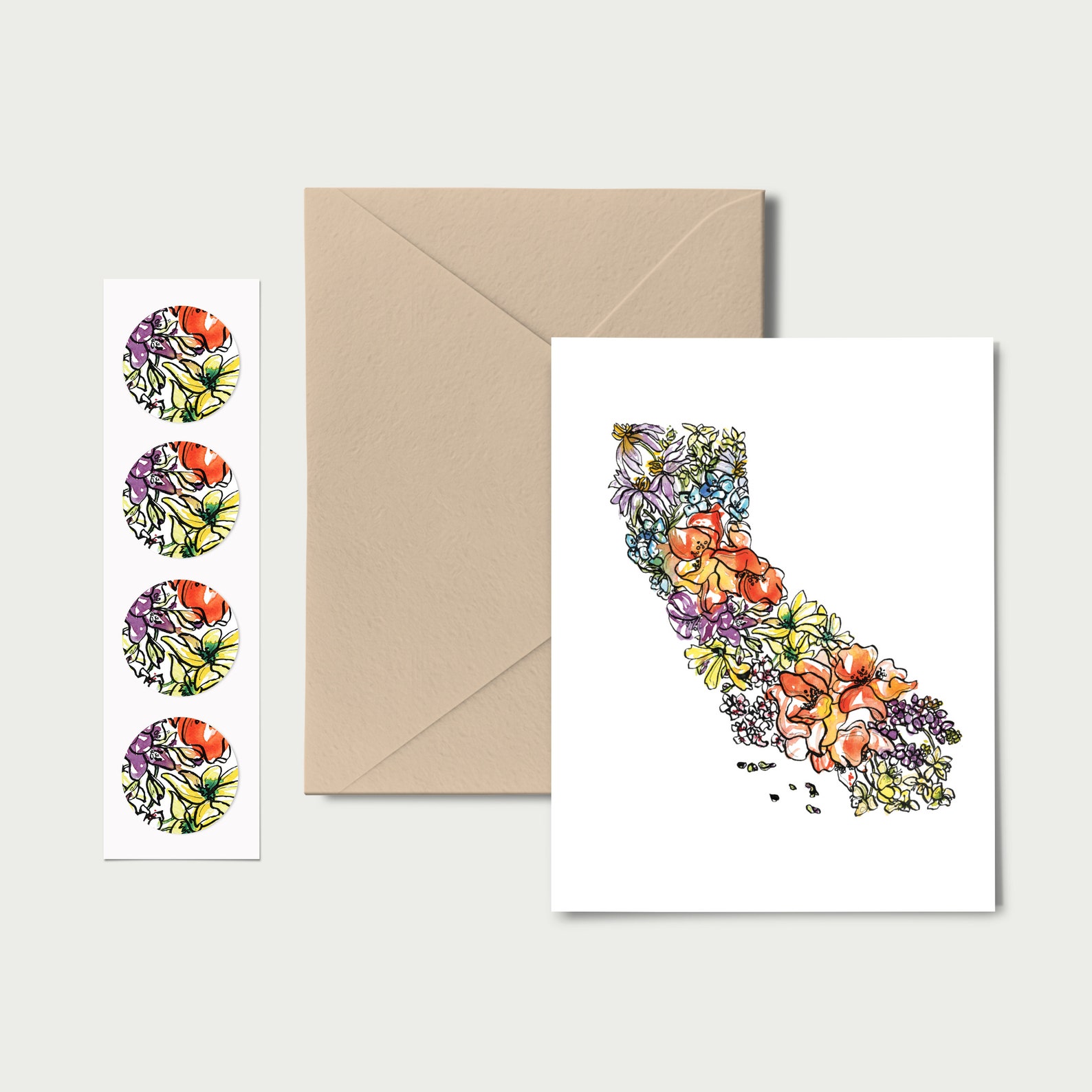 CALIFORNIA Cards CA art featuring local state flowers Etsy