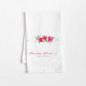 Puerto Rico National Flower Flour Sack Tea Towel 27&quot;x17&quot; cotton floral watercolor  housewarming kitchen decor Christmas birthday gift