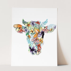 COW Wall Art Print, Cow Art, Watercolor Cow Decor painting, Cow Gifts, Farmhouse Print, Farm Art, Kitchen Art, Christmas Gift