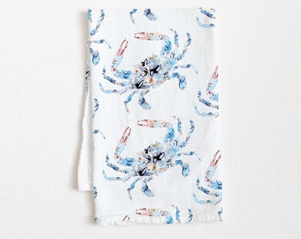 Blue Crab Flour Sack Tea Towel kitchen towel dish towel Christmas gift coastal decor beach