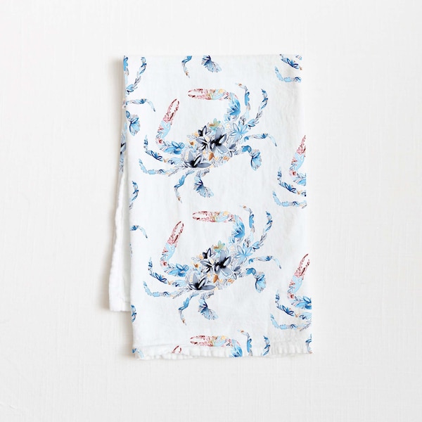 Blue Crab Flour Sack Tea Towel kitchen towel dish towel Christmas gift coastal decor beach