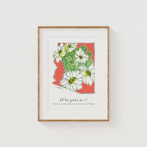 ARIZONA Saguaro Cactus State Flower Art Print Fine Art Floral carte affiche Art mural Unique pendaison de crémaillère militaire cadeau de Noël