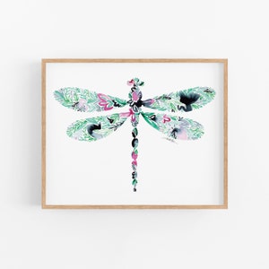 Dragonfly Wall Art Print, Dragon fly Art, Watercolor Farmhouse Decor painting, Dragonfly Lover Gifts for him her
