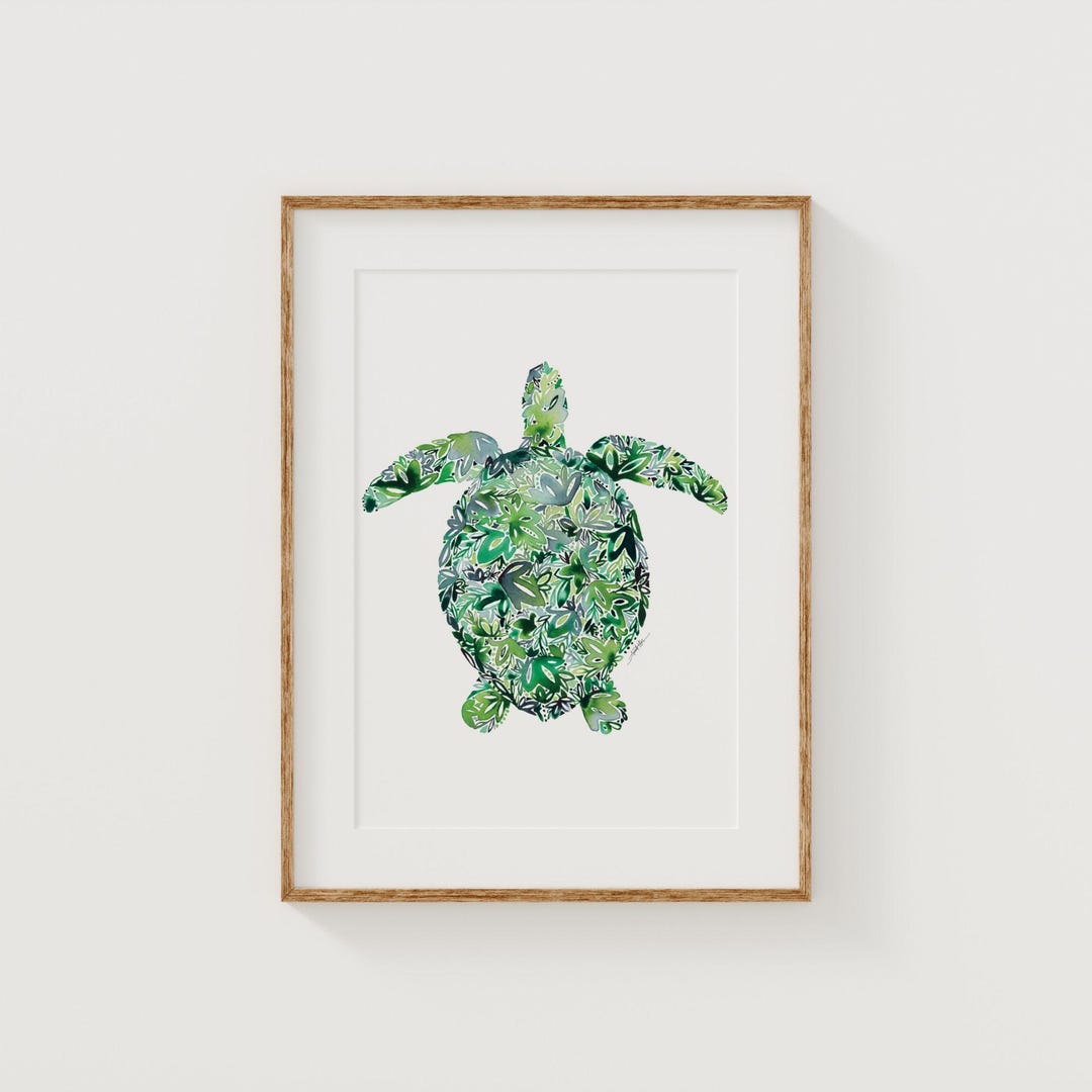 Sea Turtle Fine Art Print | Floral Home Decor | Canvas or Giclee Framed ...
