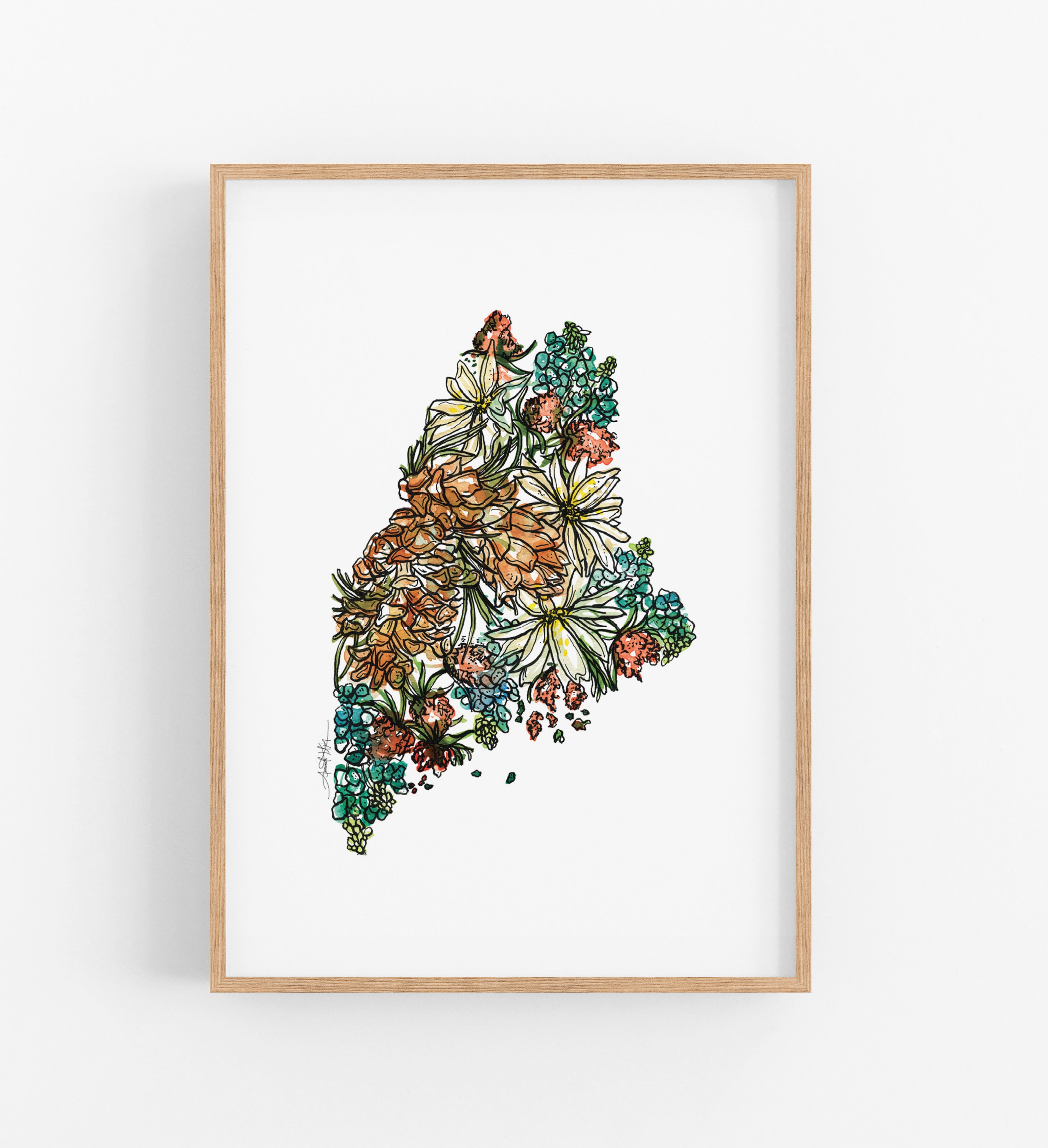 MAINE Wildflowers State Art Print Fine Art Floral Map Poster Wall Art Unique Housewarming Military Gift Christmas Gift