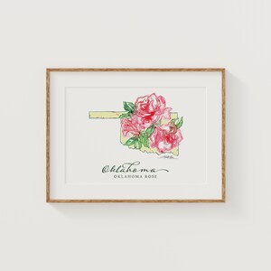 OKLAHOMA Rose State Flower Art Print Fine Art Floral Map Poster Wall Art Unique Housewarming Military Christmas Gift