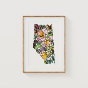 ALBERTA Wildflowers Fine Art Print | Botanical Map | Canada Floral Home Decor | Canvas or Giclee Framed Wall Art