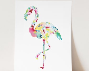 FLAMINGO Wall Art Print, Bird Art, Watercolor Tropical Flamingo painting, Tropical Flamingo Decor, Bird Gifts for him her Christmas